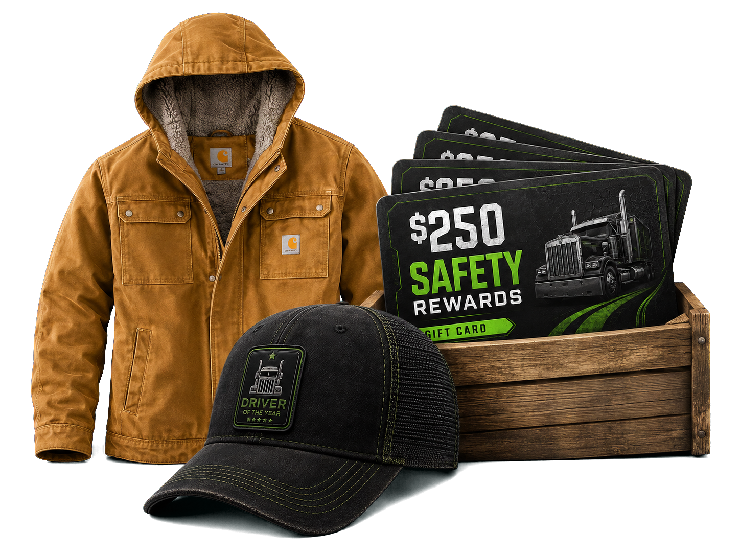 Safety Rewards: Carhartt Jacket, Driver of the Year Cap, and $250 Gift Cards